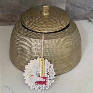 Gold Textured Decorative Jar for coffee table or bathroom. Made in India